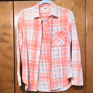 Aeropostale Coral Plaid Button Down Shirt